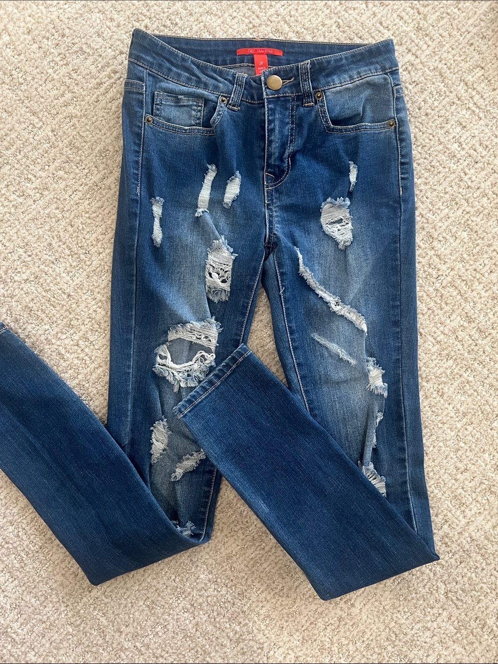 Chelsea & Violet Distressed Dark Blue Skinny Jeans